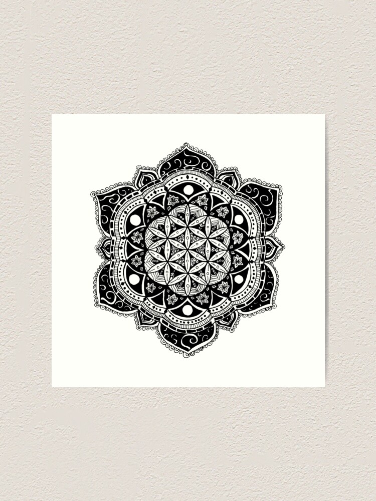 Flower Of Life Mandala Sacred Geometry Hand Drawn Design Art Print By Tekslusdesign Redbubble