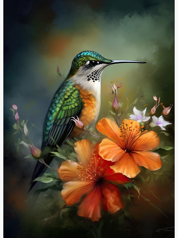 Hummingbird and Flowers 