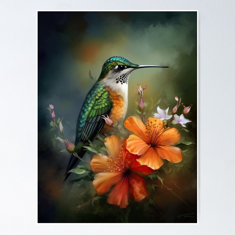 Hummingbird and Flowers 