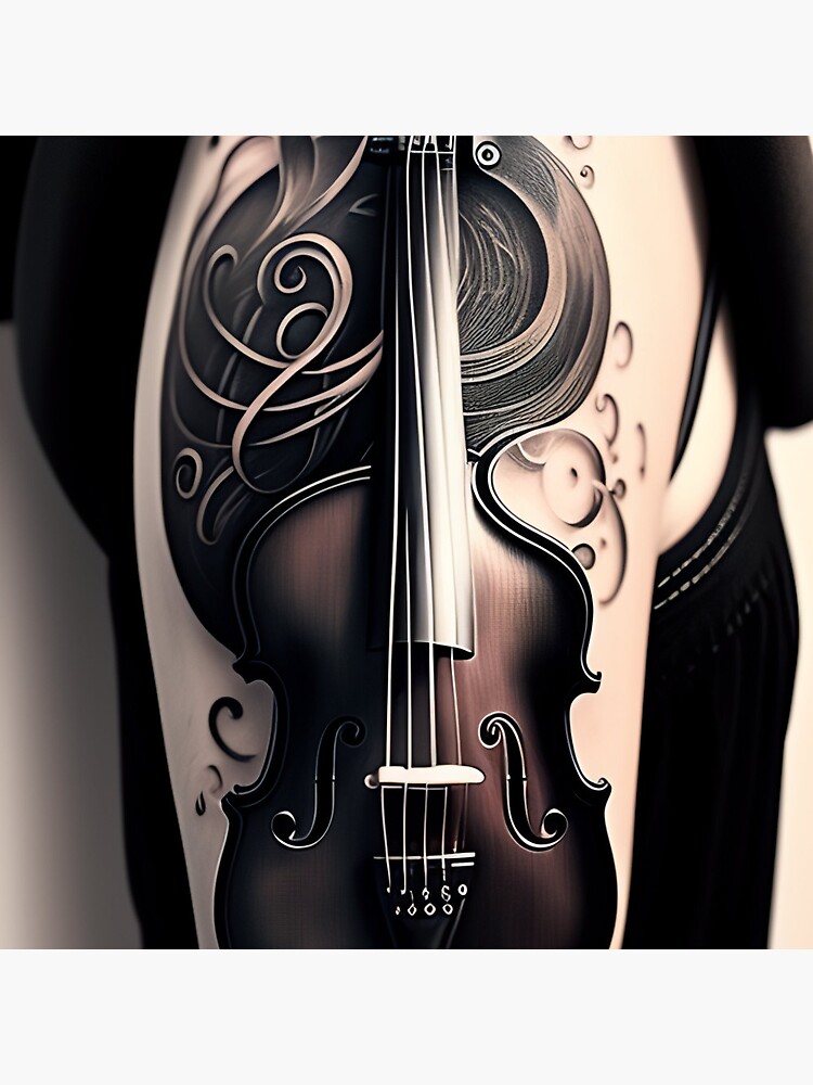 Micro-realistic violin tattooed on the inner forearm.