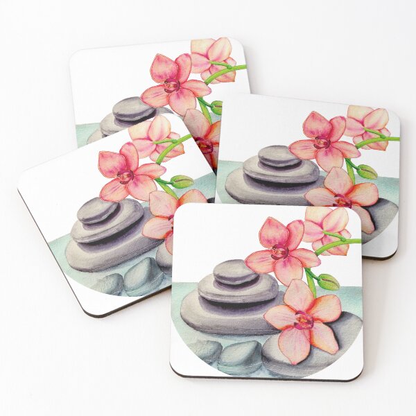 Item preview, Pebbles and Orchid in watercolor designed and sold by Esperance la Vie en Couleurs.
