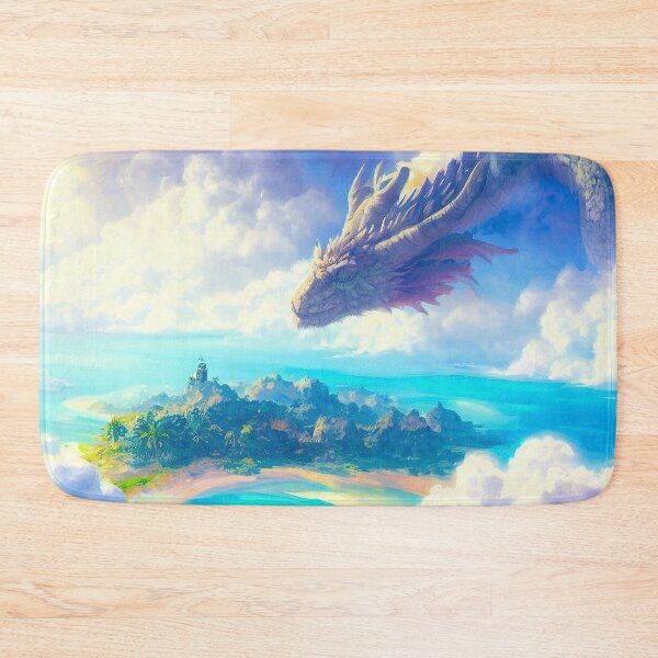 Item preview, Dragon looking at the island on ocean  designed and sold by TomFrontierArt.