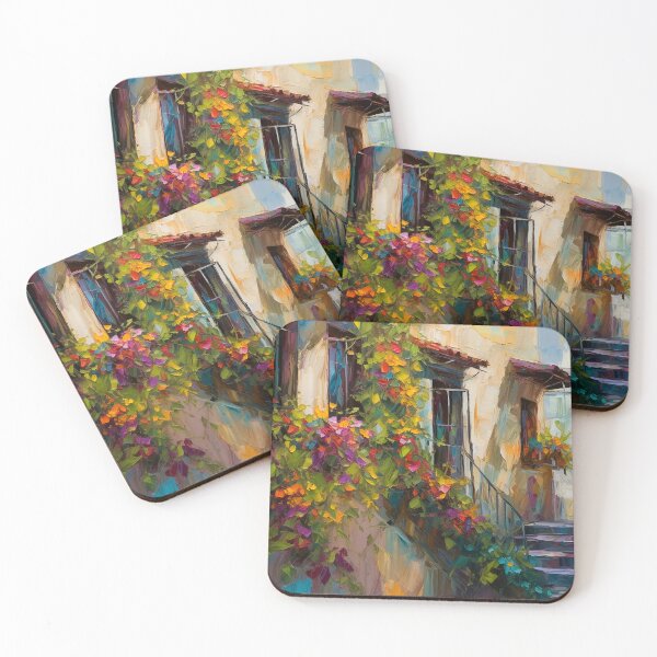Item preview, Mediterranean town street with climbing flowers designed and sold by Art by Lilia.