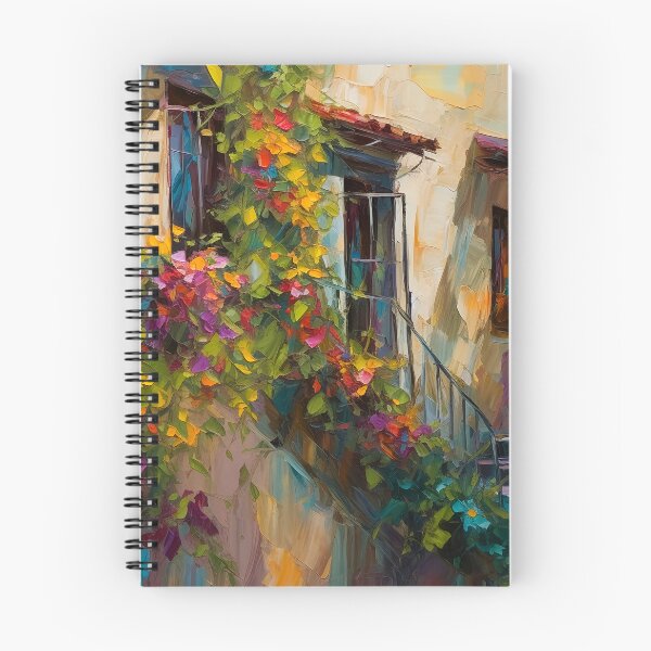 Item preview, Mediterranean town street with climbing flowers designed and sold by Art by Lilia.