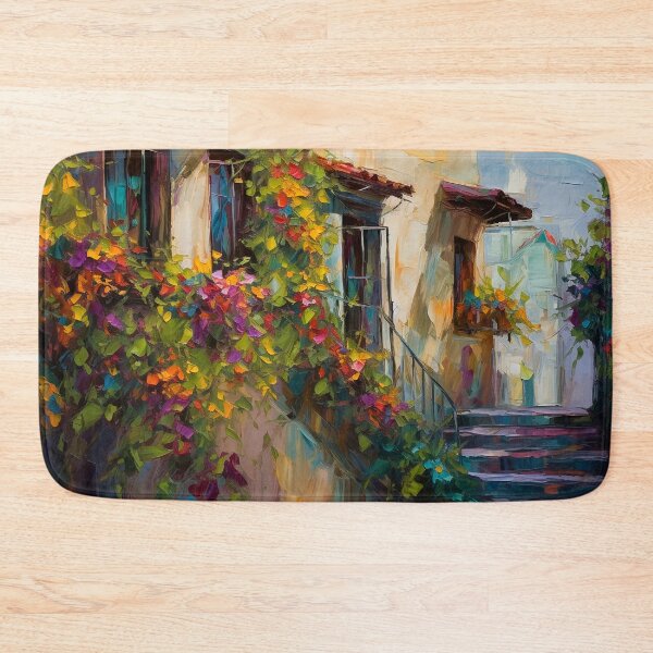 Item preview, Mediterranean town street with climbing flowers designed and sold by Art by Lilia.