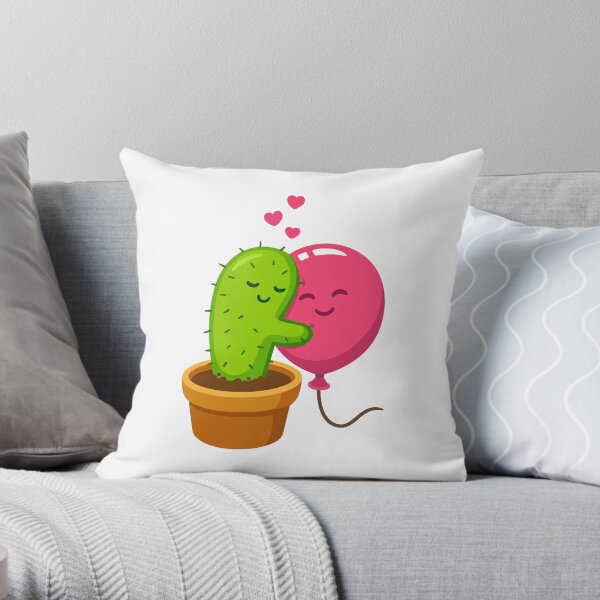 Cactus hugging air balloon Throw Pillow