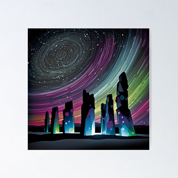 Standing stone and star trail mosaic Poster