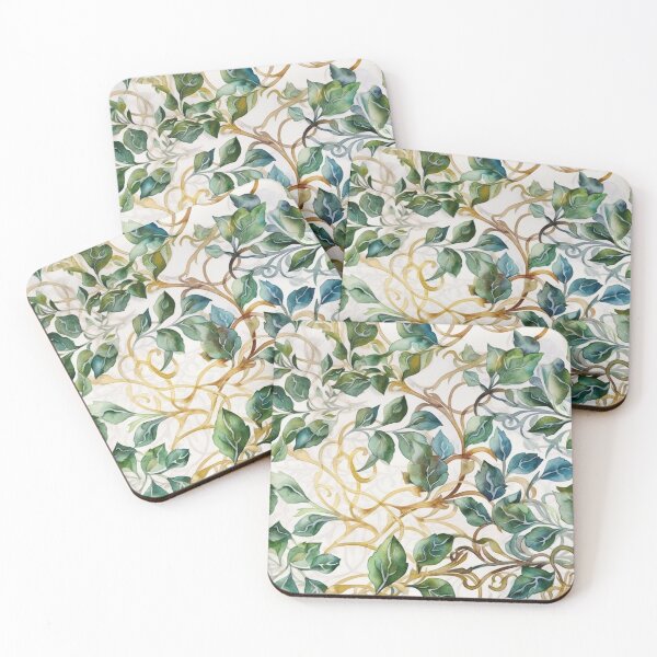 Item preview, Colorful Watercolor Foliage Design with Celtic Inspiration - Vibrant Green, Blue and Hint of Orange on Beige Background designed and sold by stateofhuman.