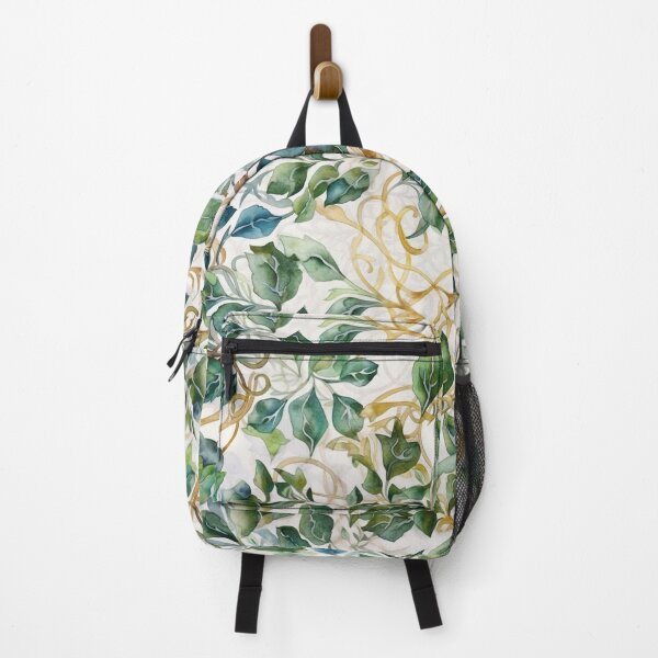 Item preview, Colorful Watercolor Foliage Design with Celtic Inspiration - Vibrant Green, Blue and Hint of Orange on Beige Background designed and sold by stateofhuman.