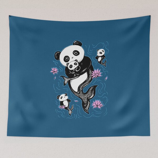 Item preview, Panda Mermaid Bear with Lotus Flowers designed and sold by ShaireProd.