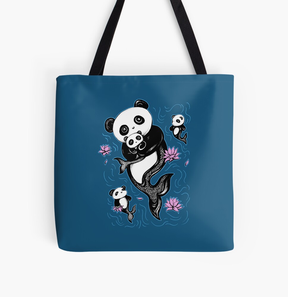 panda mermaid tote bag on redbubble, art by Sherrie Thai of Shaireproductions.com
