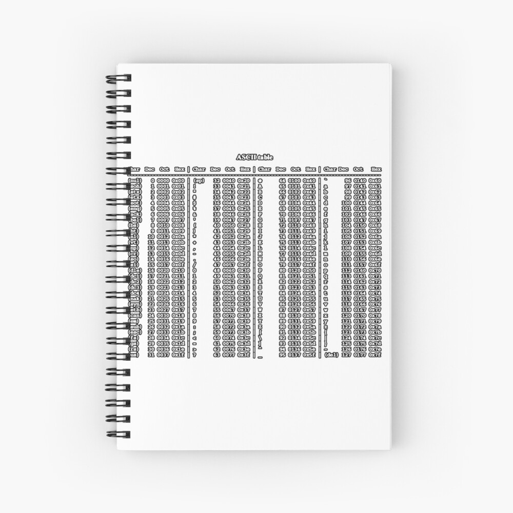 "ASCII table" Spiral Notebook by heinrichkleist Redbubble