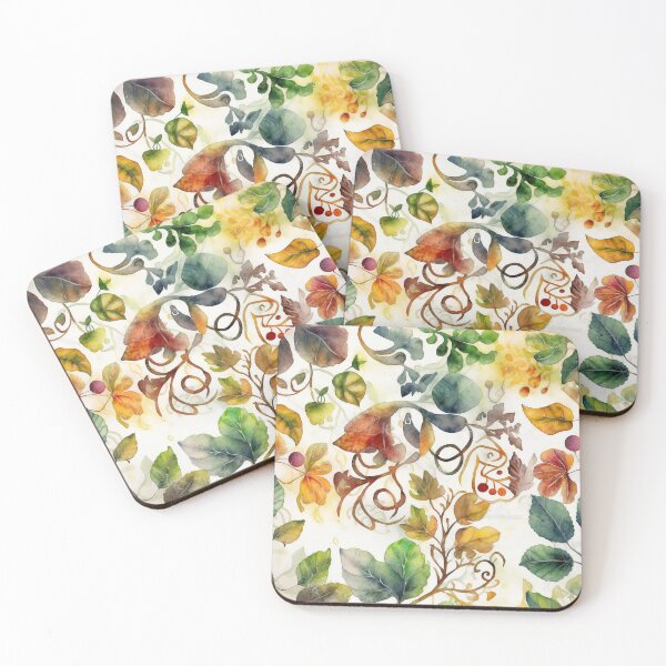 Item preview, Gorgeous Autumn Leaves Watercolor Illustration - Pressed Flower Effect in Fall Colors on a Beige Background designed and sold by stateofhuman.
