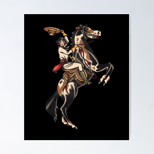 Aperçu de l'œuvre Tatouage traditionnel de cow-girl sur cheval créée et vendue par Pinscher.