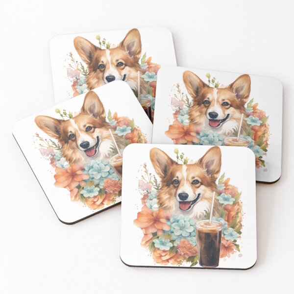 Item preview, Pembroke Welsh Corgi with Iced Coffee designed and sold by leslieuresti.