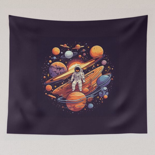 Item preview, Astral Voyage: Psychedelic Illustration of an Astronaut amidst Planetary Delights designed and sold by Bee Happy Creative™.