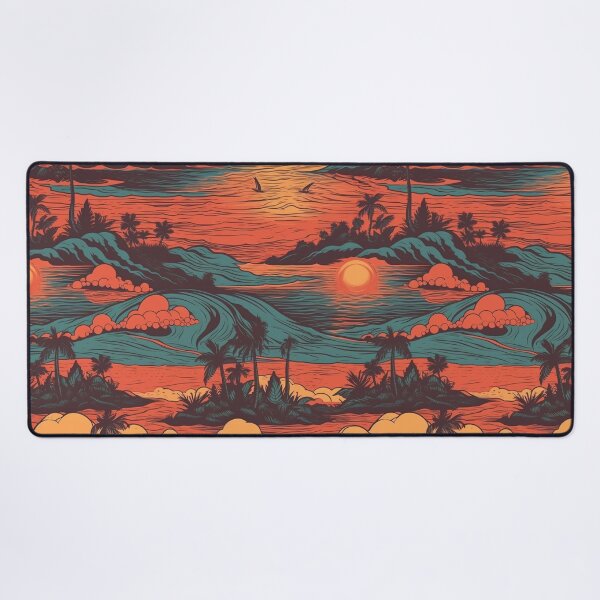 Item preview, Hawaiian Inspired Watercolor Illustration - Palm Trees and Beautiful Sunset, Vibrant Seascape Design designed and sold by stateofhuman.