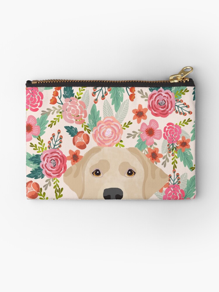 Thumbnail 1 of 4, Zipper Pouch, Labrador Retriever yellow lab floral pattern cute florals dog breed pure breed dog lover gifts designed and sold by PetFriendly.