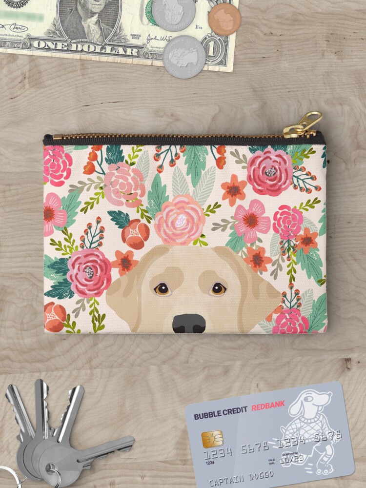 Thumbnail 3 of 4, Zipper Pouch, Labrador Retriever yellow lab floral pattern cute florals dog breed pure breed dog lover gifts designed and sold by PetFriendly.