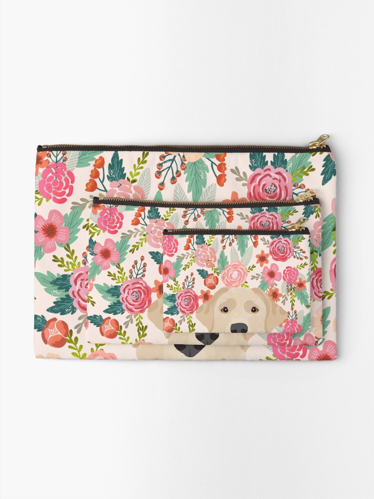 Thumbnail 2 of 4, Zipper Pouch, Labrador Retriever yellow lab floral pattern cute florals dog breed pure breed dog lover gifts designed and sold by PetFriendly.