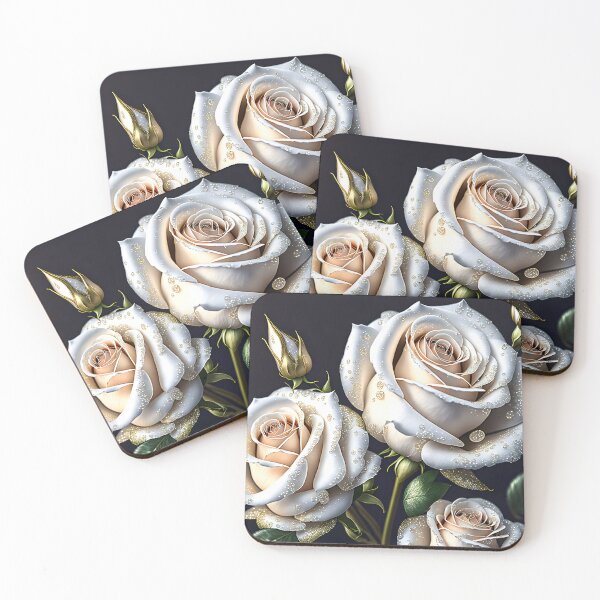 Item preview, Gorgeous white roses with golden details designed and sold by MarionsArt.