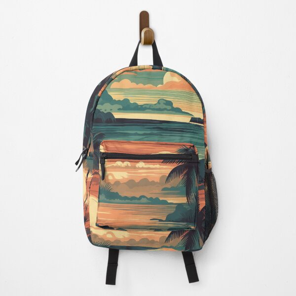 Item preview, Palm Trees and Sunset Illustration - Beachy, More Blue Less Orange, Vibrant Seascape Design designed and sold by stateofhuman.