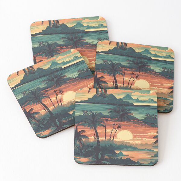 Item preview, Palm Trees and Sunset Illustration - Beachy, More Blue Less Orange, Vibrant Seascape Design designed and sold by stateofhuman.