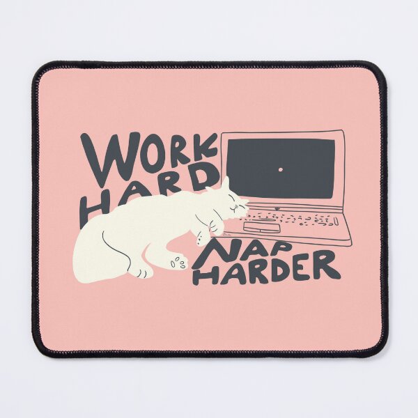 Item preview, Funny white Cat Design: Adorable, Happy, Sleeping Cat Next to Laptop | 'Work Hard, Nap Harder' Quote | Perfect for Cat Lovers, Tech Enthusiasts designed and sold by MaddaMom.