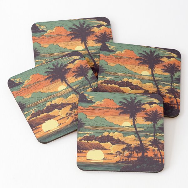 Item preview, Tropical Paradise Hawaiian Sunset - Retrocore and Vintage Inspired Digital Art designed and sold by stateofhuman.