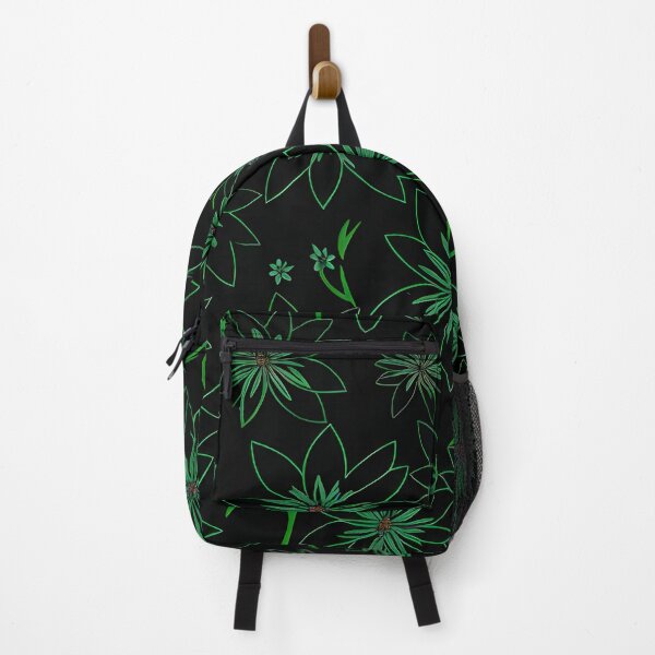 Item preview, #P718: Green Floral On Black With Green Leaves Flower Power Pattern designed and sold by FarStarL33.
