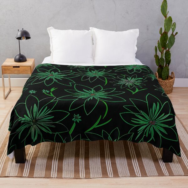 Item preview, #P718: Green Floral On Black With Green Leaves Flower Power Pattern designed and sold by FarStarL33.