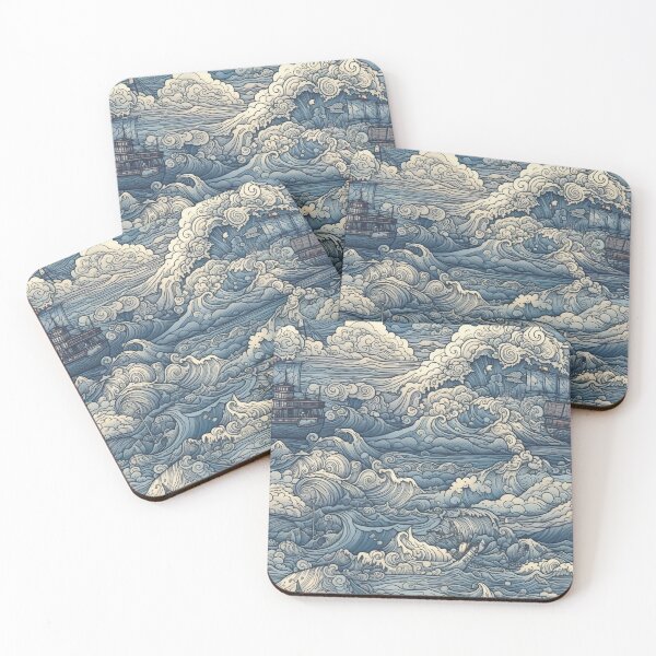 Item preview, Japanese Ocean Wave with Seafaring Ships - Detailed Psychedelic Landscape Inspired Art designed and sold by stateofhuman.