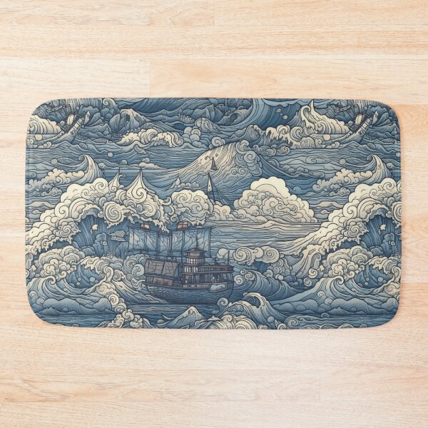 Item preview, Japanese Ocean Wave with Seafaring Ships - Detailed Psychedelic Landscape Inspired Art designed and sold by stateofhuman.