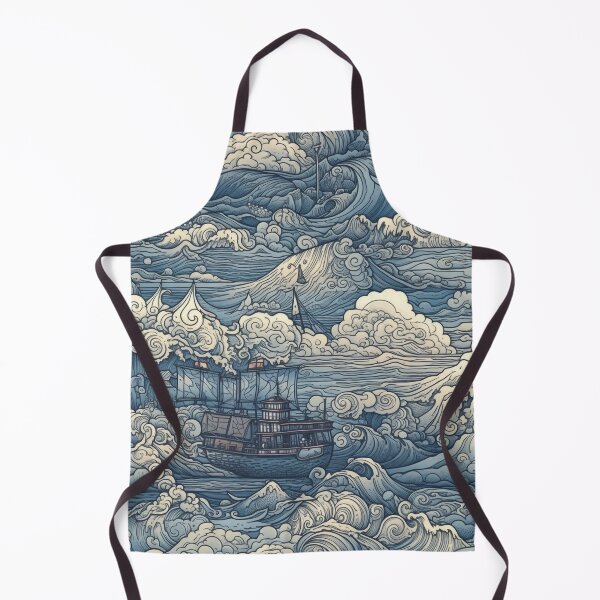 Item preview, Japanese Ocean Wave with Seafaring Ships - Detailed Psychedelic Landscape Inspired Art designed and sold by stateofhuman.