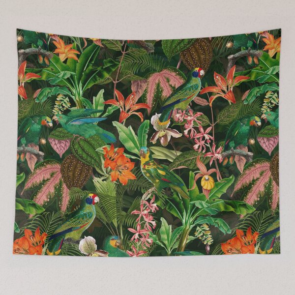 Item preview, Exotic Vintage Birds FLower And Leaves Jungle - Black Botanical Night Garden Nightgarden designed and sold by UtArt.