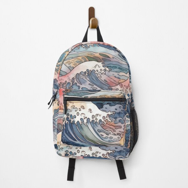 Item preview, Sunset Ocean Waves - Colorful Watercolor Illustration Inspired by Japanese Folklore designed and sold by stateofhuman.
