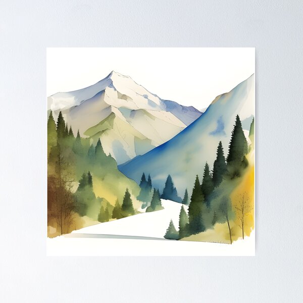 Item preview, Mountains in Winter Landscape Watercolor Painting | Watercolor Landscape | Watercolor Art | Watercolor Scenery designed and sold by UnhingedBird.