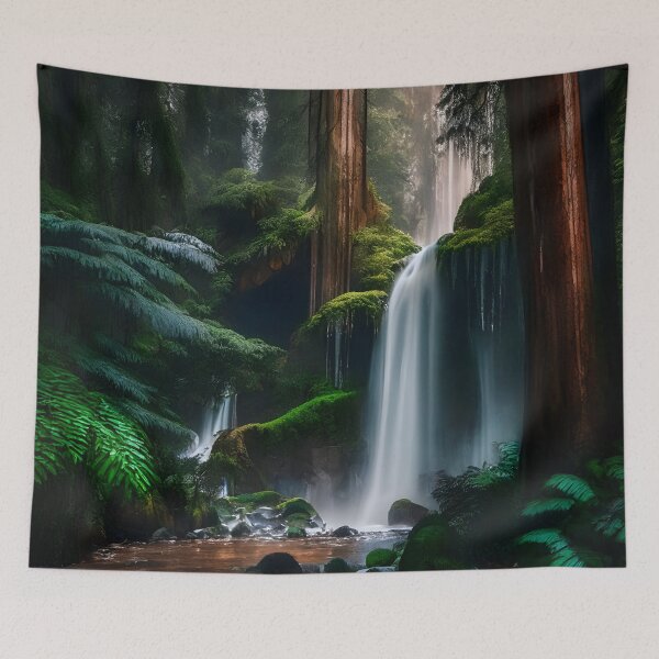 Item preview, Redwood forest waterfall Art print designed and sold by N1chePrints.