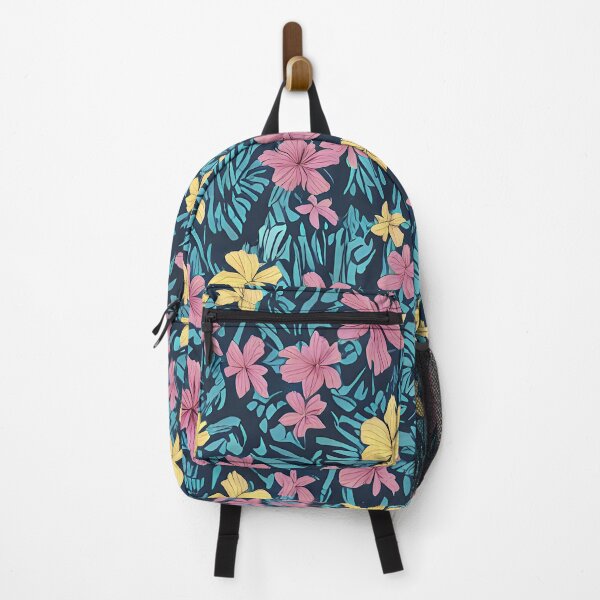 Item preview, #B425: Patrón floral hawaiano rosa y amarillo con hojas azul verdoso, estilo Rainbow Brigade designed and sold by FarStarL33.