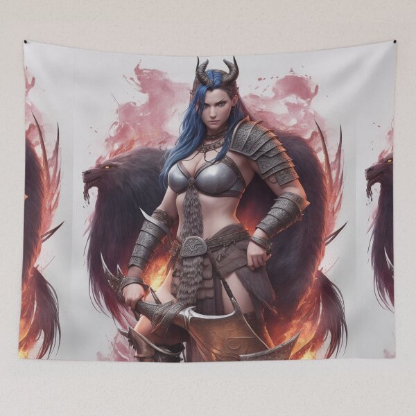 Item preview, Female Viking Valkyrie barbarians cool fantasy poster art designed and sold by Vintage Designs +.