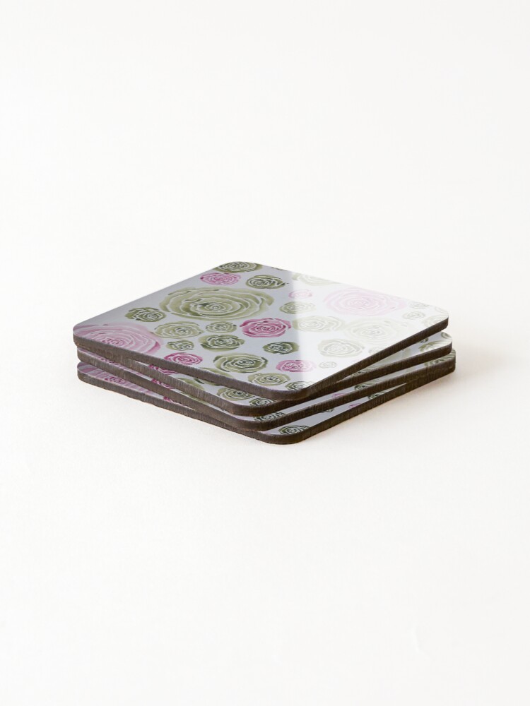 Thumbnail 4 of 5, Coasters (Set of 4), Green and Pink Roses designed and sold by Rosesbyrobin.