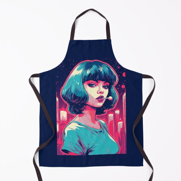 Item preview, Neon Noir | Mia Wallace with a lollipop | Anime | Illustration | Blue and Pink | Cyberpunk designed and sold by Future / Classic.