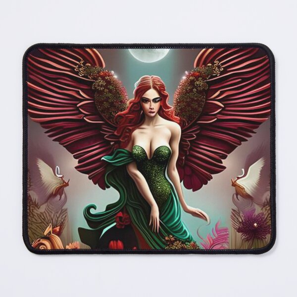 Item preview, surreal illustration. devil and angels posing like a Piscis symbol, merging with flowers, swirl of colours, aqua, forest green, russet, burgundy. Foggy forest designed and sold by ZColection.