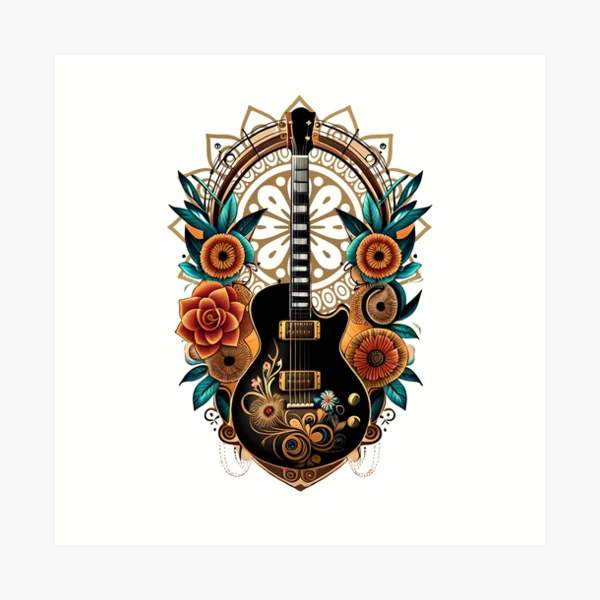 Black electric Guitar and flowers