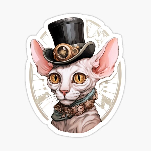Steampunk Sphynx Cat in Hat and Collar Sticker