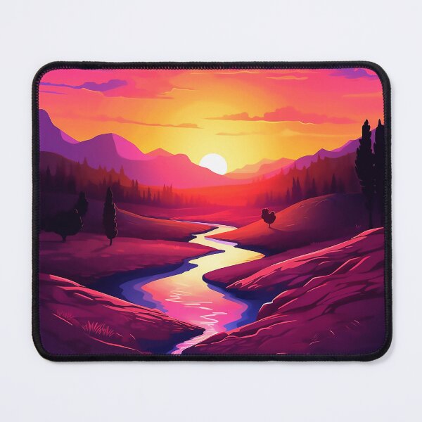 Item preview, Sunset with Mountains and a Sparkling River | beautiful scenery designed and sold by ExtrovArt.