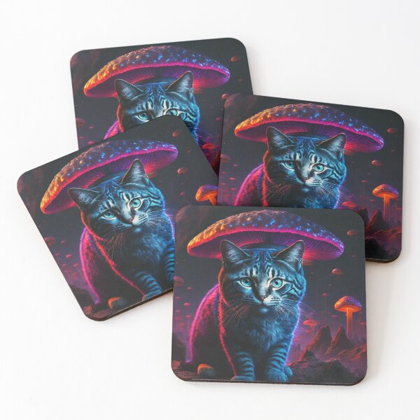 Item preview, Cat in the mushroom universe, trippy art designed and sold by ZenStickConcept.
