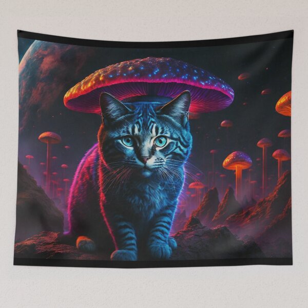 Item preview, Cat in the mushroom universe, trippy art designed and sold by ZenStickConcept.
