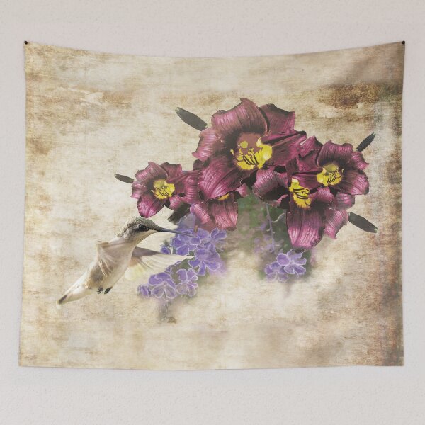 Item preview, Hummingbird and Burgundy Daylilies designed and sold by KbytesOfJax Outdoor and Nature.