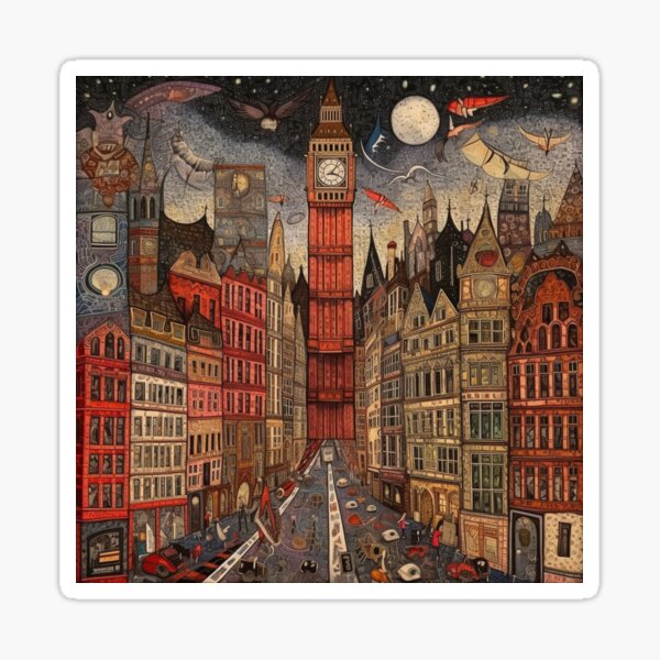 Iconic London By Night, Art Brut Style Sticker